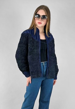 Graumann Vintage 70's Blue Suede Fabric Long Sleeve Jacket