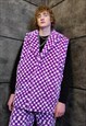 SKA CHECK FLEECE GILET HANDMADE SLEEVELESS CHESS HOOD JACKET