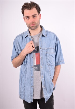 MENS VINTAGE DENIM SHIRT LARGE BLUE 90'S
