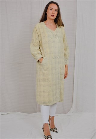 RETRO COAT VINTAGE 70S/80'S CHECKERED SANDY YELLOW BUBBLE M