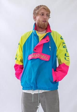 80S VINTAGE MENS ONEILL WINDBREAKER HALF ZIP ANORAK JACKET