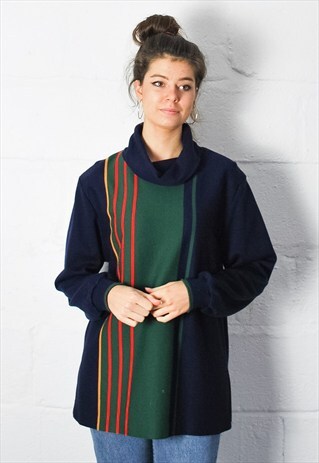 VINTAGE 90S COKOUR BLOCK ROLL NECK JUMPER