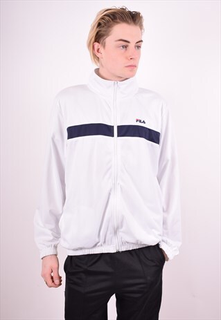 FILA MENS VINTAGE TRACKSUIT TOP JACKET LARGE WHITE 90'S