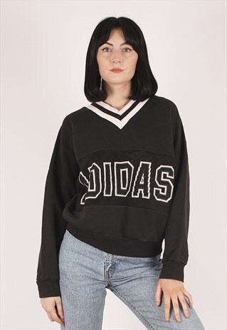 VINTAGE ADIDAS BIG LOGO V-NECK CROPPED SWEATSHIRT /NN2689