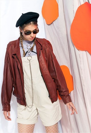 VINTAGE LEATHER JACKET 80S OVERSIZED UNISEX BROWN BOMBER