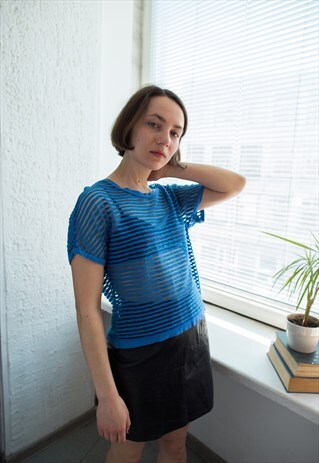 VINTAGE 80'S BLUE STRIPED SEEN THROUGH TOP
