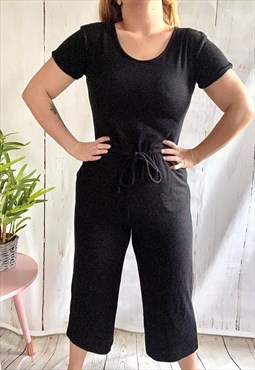 Vintage Black Short Sleeved Tie Waist 90's Jumpsuit