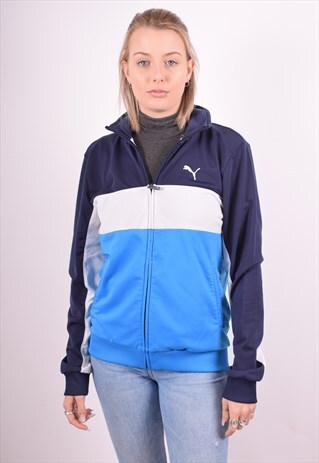 PUMA WOMENS VINTAGE TRACKSUIT TOP JACKET MEDIUM BLUE 90S