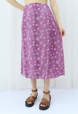 90s / Y2K Vintage Purple Floral Midi Skirt (Size XXL)