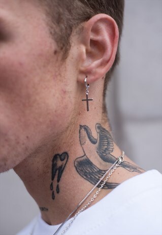 ESSENTIAL HOOP HANGING CROSS CRUCIFIX EARRING - SILVER