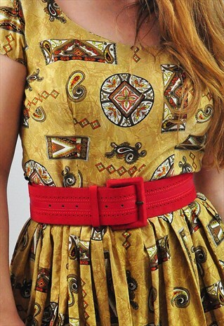 VINTAGE RED SUEDE TOOLED BELT