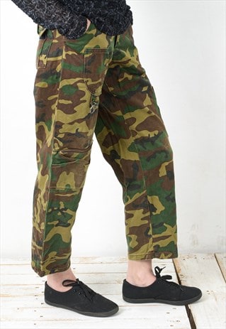 VINTAGE ARMY M CAMO MILITARY CARGO PANTS TROUSERS CAMPING