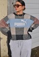 Y2K VINTAGE REWORKED PUMA PATCHWORK CHECK KNITTED JUMPER