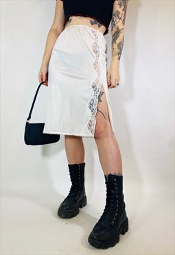 Vintage 90s 00s Y2K Satin Lace Sheer Midi Slip Skirt