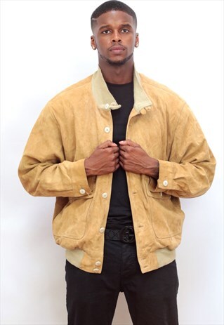 1980'S VINTAGE LIGHT TAN SUEDE BOMBER JACKET
