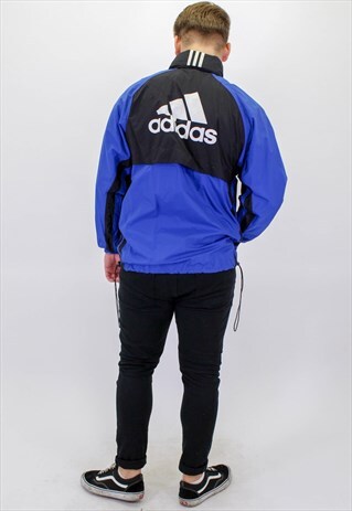 VINTAGE ADIDAS WINDBREAKER JACKET IN BLUE LARGE LOGO