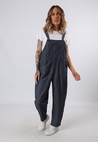 DENIM DUNGAREES CHECKED PATTERNED WIDE LEG UK 14 (55J)