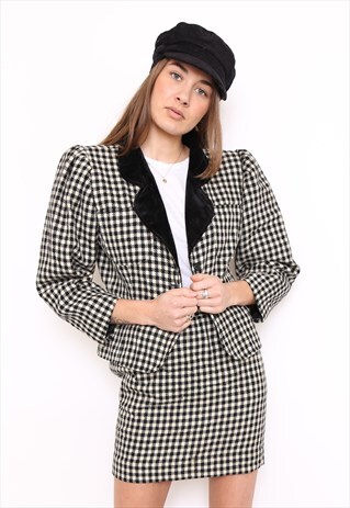 VINTAGE 80S MONOCHROME CHECK SKIRT SUIT