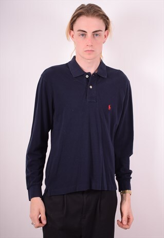 POLO RALPH LAUREN MENS VINTAGE POLO SHIRT LONG SLEEVE MEDIUM