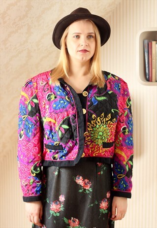 BLACK COLORFUL QUILTED JACKET