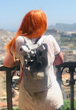 ROLL-TOP RUCKSACK IN GREY WITH OLD SCHOOL JUNKBOX PATCH