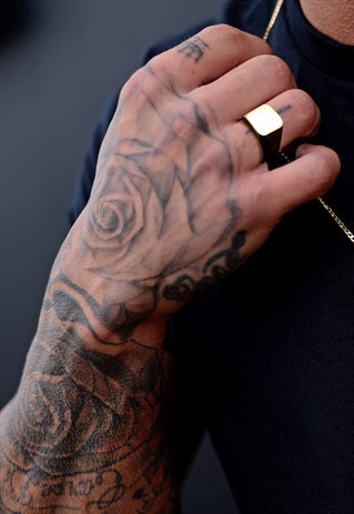 54 FLORAL SQUARE SIGNET METAL RING - GOLD