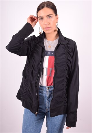 FILA WOMENS VINTAGE TRACKSUIT TOP JACKET XL BLACK 90'S