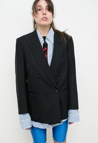 VINTAGE BLACK CLASSIC PINSTRIPE BLAZER DOUBLE BREASTED