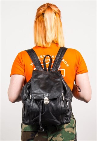 VINTAGE BLACK LARGE LEATHER RUCKSACK BACKPACK