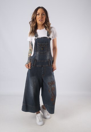 VINTAGE DENIM DUNGAREES BICH REWORKED UK 16 XL (B3T)