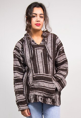 VINTAGE 90'S HIPPIE BROWN STRIPE BAJA HOODIE