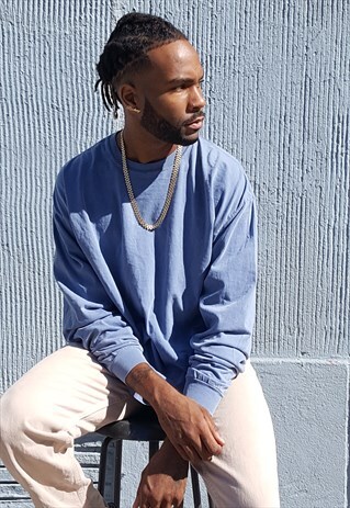 90S SKATER PIGMENT DYED BLUE LONG SLEEVE TEE XL