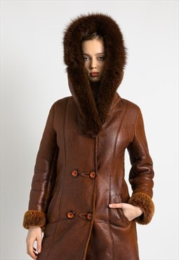 80s Vintage Suede Sheepskin Leather Shearling Coat 7003