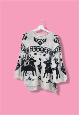 Vintage Jumper Christmas Dears in White L
