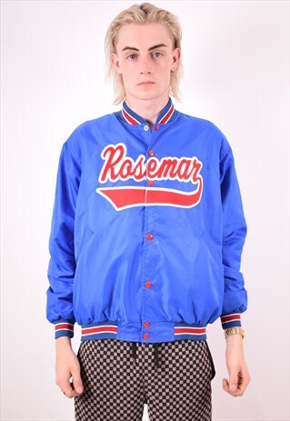 MENS VINTAGE BOMBER JACKET SMALL BLUE 90S