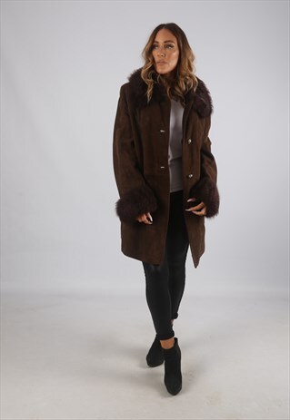 VINTAGE SUEDE COAT 'SHEEPSKIN STYLE' SHORT MID UK 16 (C9AJ)