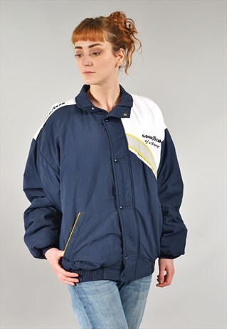 VINTAGE NAVY BLUE GOODYEAR RACING BOMBER JACKET