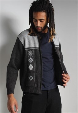Vintage Grandad Zip Up Cardigan Grey