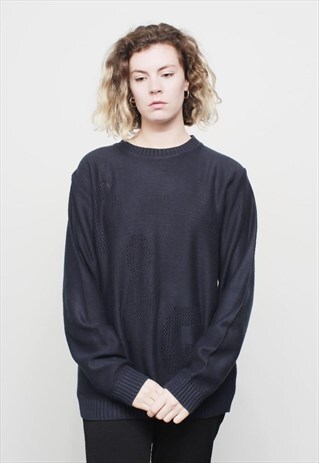 RARE VINTAGE 90'S DOLCE & GABBANA NAVY KNITTED LOGO JUMPER