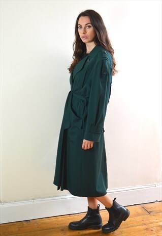 1991 VINTAGE DARK GREEN DOUBLE BREASTED TRENCH COAT