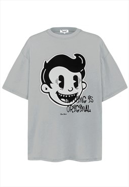Boy cartoon t-shirt retro poster top grunge tee in grey