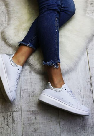 QUEENIE OVERSIZED DOUBLE SOLE COLOURED HEEL TRAINER W/SILVER