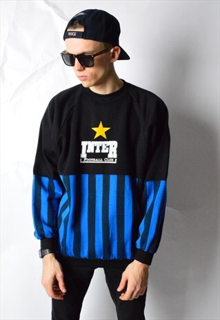 VINTAGE 90S BLACK BLUE STRIPED FOOTBALL SWEATSHIRT