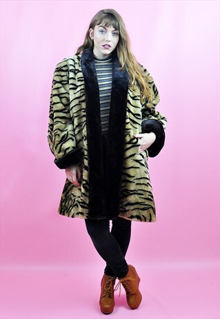 PREMIUM VINTAGE ANIMAL LEOPARD PRINT FAUX FUR COAT