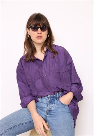 VINTAGE 90S PURPLE SILK OVERSIZED BLOUSE SHIRT