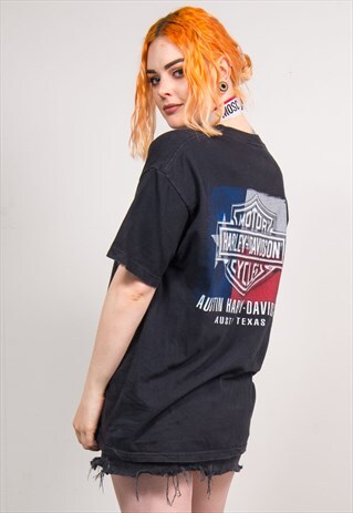 HARLEY-DAVIDSON VINTAGE 90'S BLACK SKULL PRINT T-SHIRT