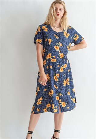 VINTAGE 90S GRUNGE BUTTON UP DRESS WITH SUNFLOWERS
