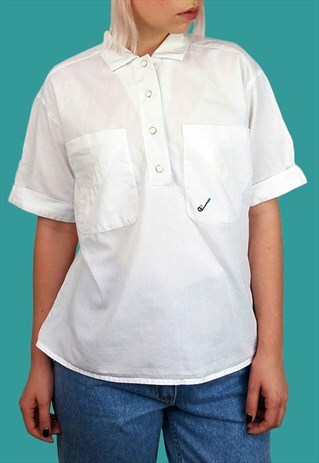 VINTAGE 80'S RETRO BOXY BUTTON-UP GOLF SHIRT / BLOUSE