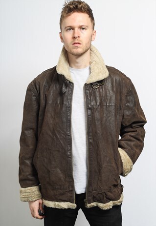 VINTAGE LEATHER AVIATOR FLEECE SHEEPSKIN JACKET