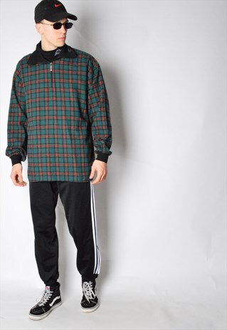 VINTAGE 90S GREEN CHECK ZIPPER SHIRT